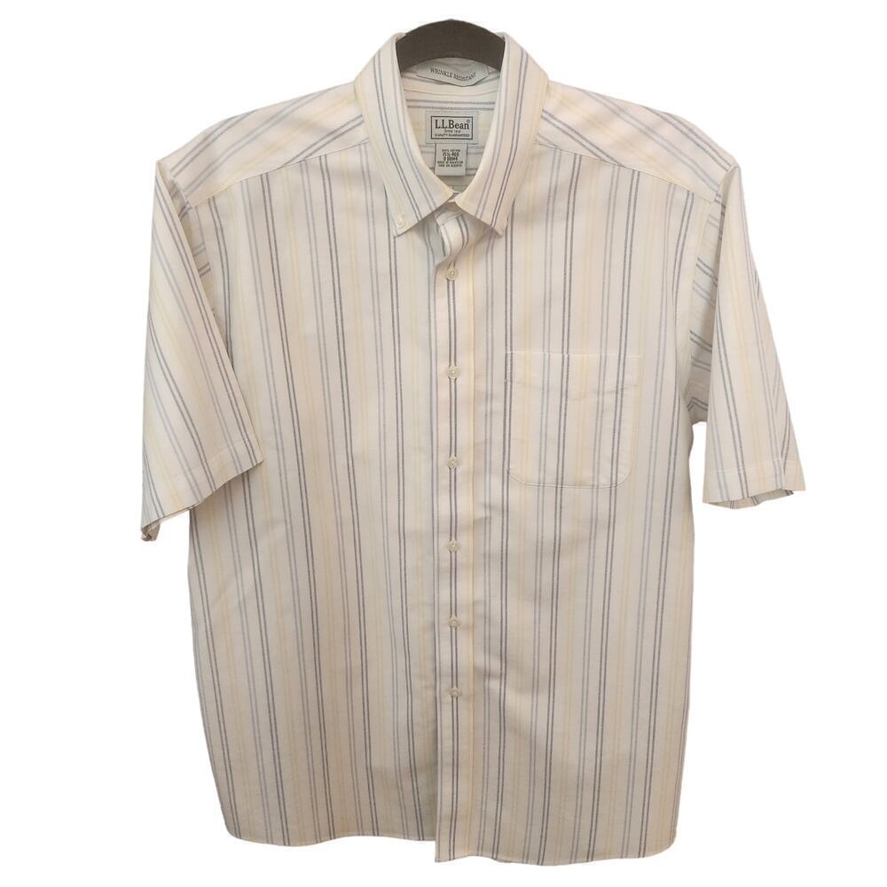 LL Bean Wide Stripe Button Up Casual Classic Shirt One Packet Men's Size 15.5 R